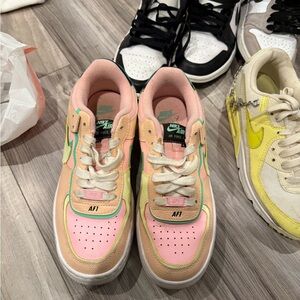 Nike Air Force 1 Pink and Peach with Green Accents